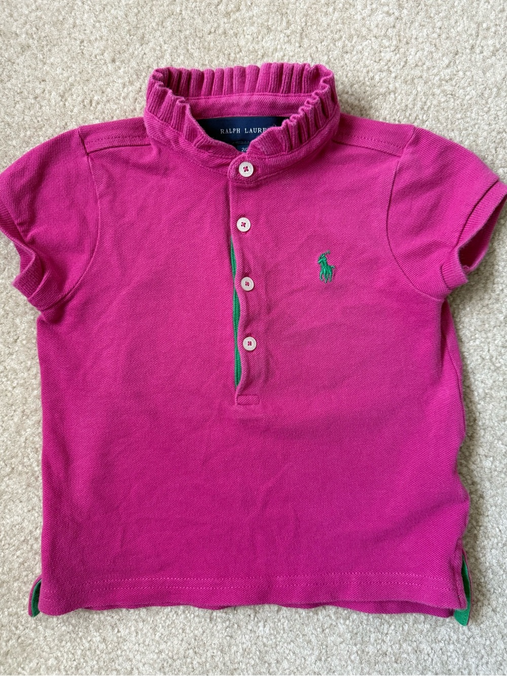 Ralph Lauren Girls' Pink Polo with Green Logo- 2T